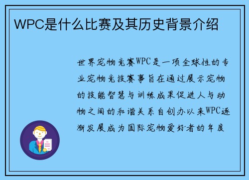 WPC是什么比赛及其历史背景介绍